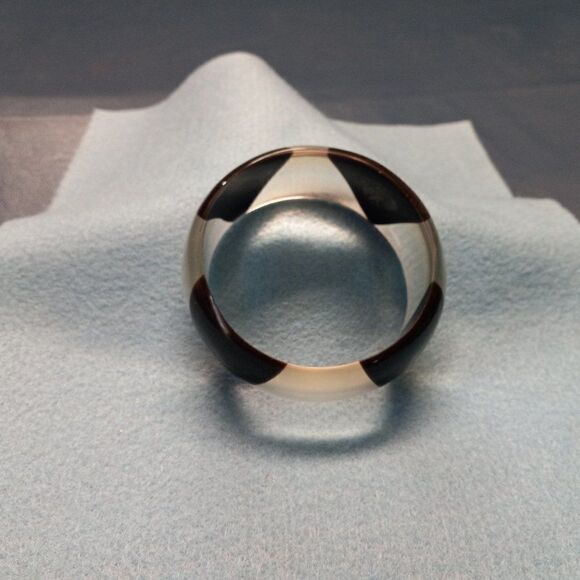 Clear and Black Triangular Design Lucite/Resin/Plastic Cuff Bracelet Granny Chic - Picture 5 of 5